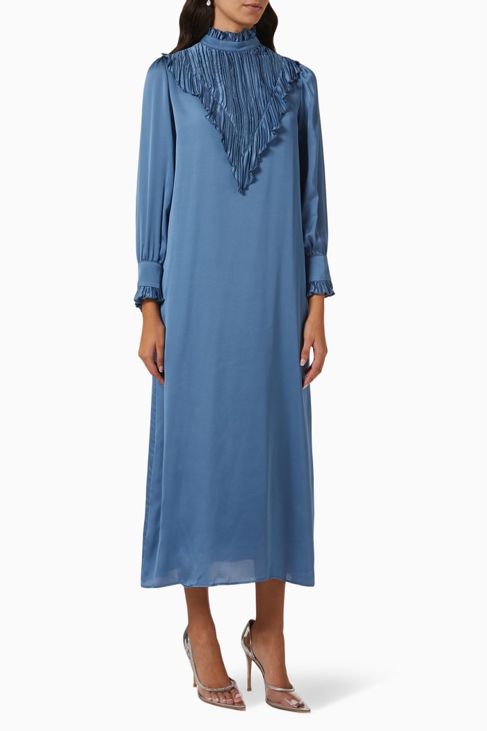 

Ruffled Yoke Midi Dress, Blue
