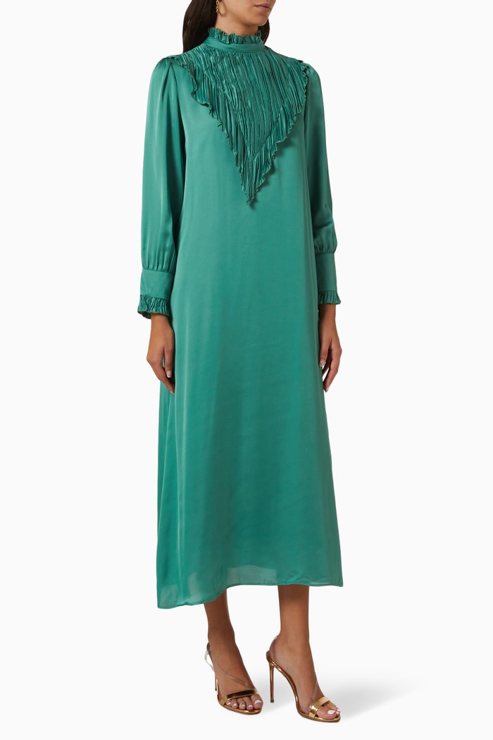 

Ruffled Yoke Midi Dress, Green