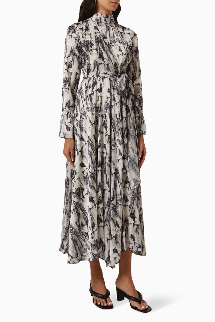 

Printed Maxi Dress in Cotton, Grey