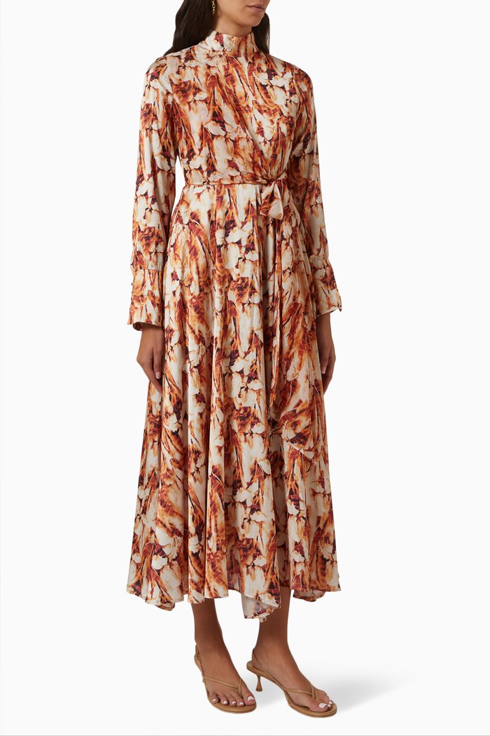 

Printed Maxi Dress in Cotton, Orange