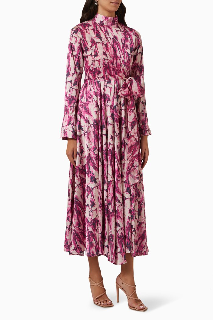 Printed Maxi Dress in Cotton, Pink