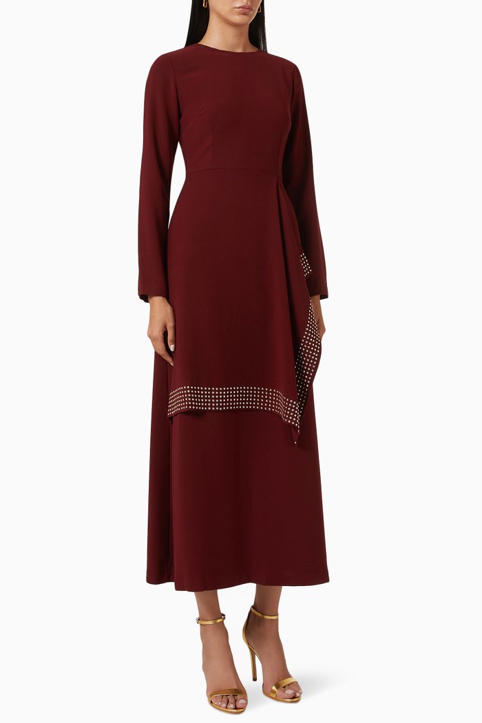 

Studded Long Sleeve Midi Dress, Burgundy