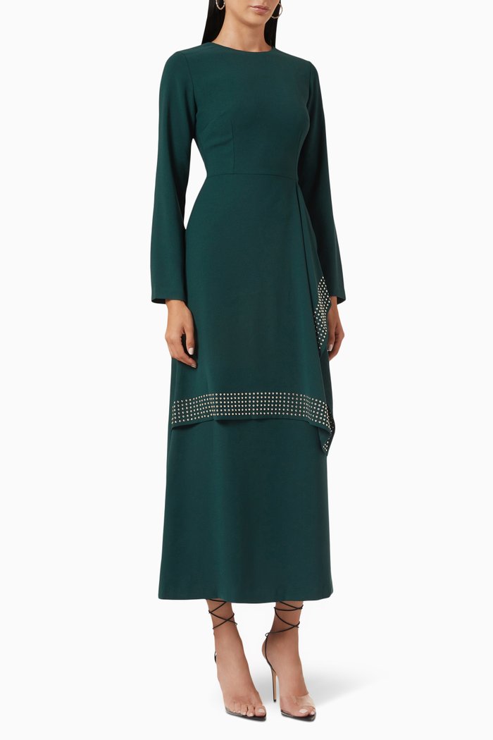

Studded Long Sleeve Midi Dress, Green