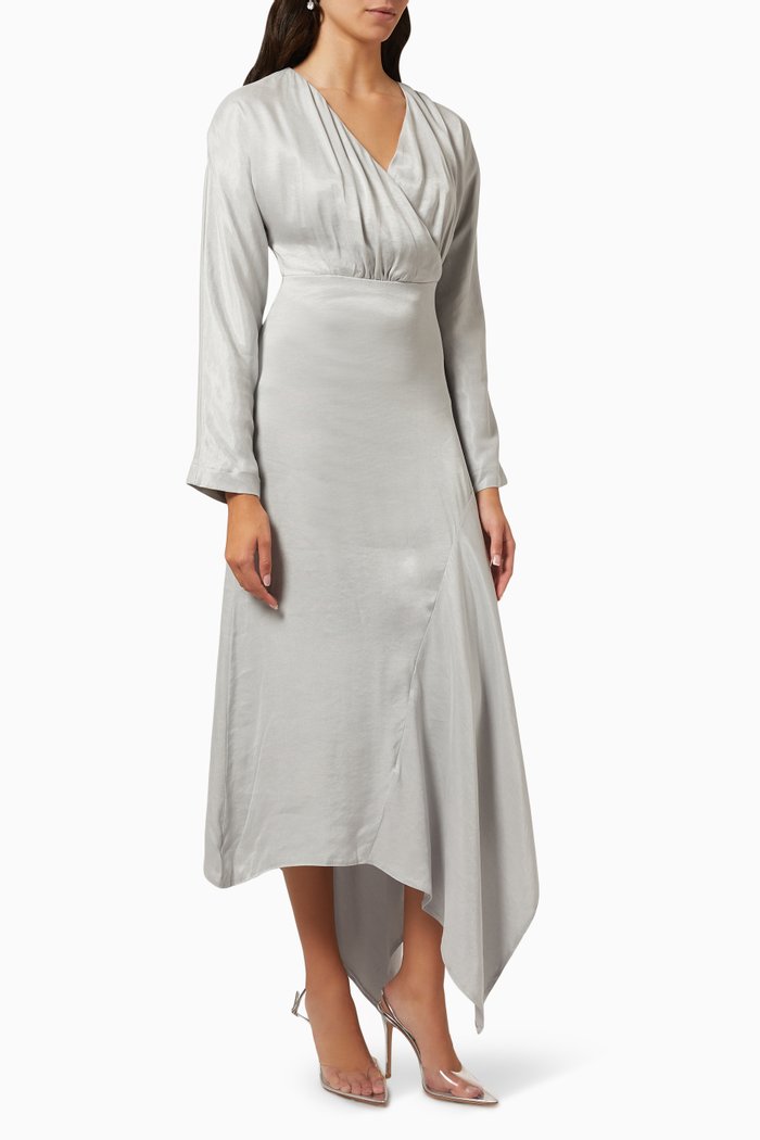 

Asymmetric Midi Dress in Satin, Grey