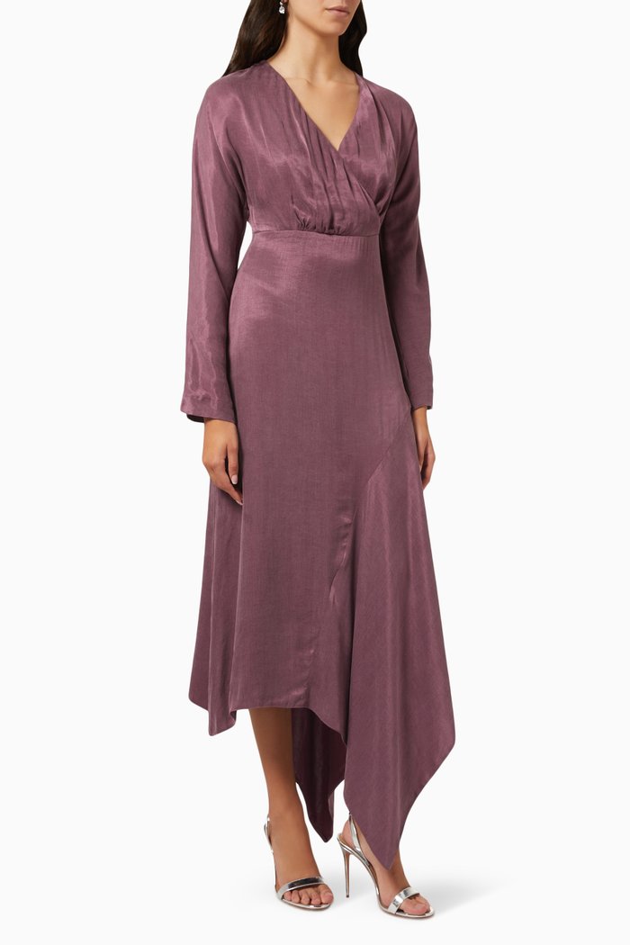 

Asymmetric Midi Dress in Satin, Purple