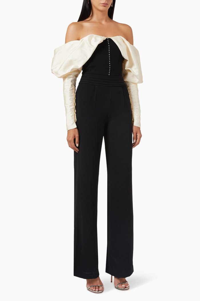 

Opera Jumpsuit in Satin & Crepe, Black