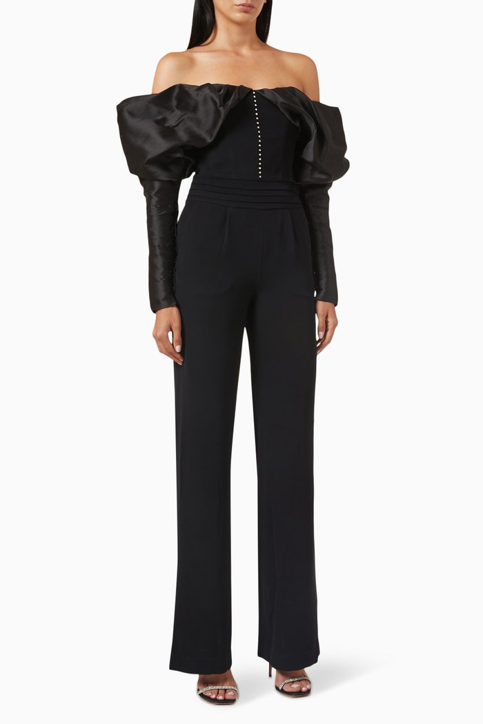 

Opera Jumpsuit in Satin & Crepe, Black