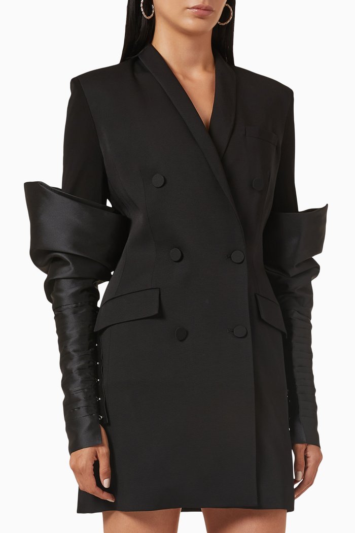 

Tuxedo Dress in Taffeta & Crepe, Black