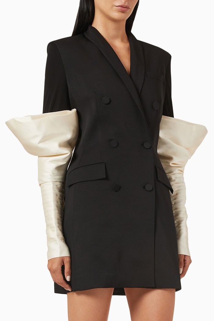 

Tuxedo Dress in Taffeta & Crepe, Neutral