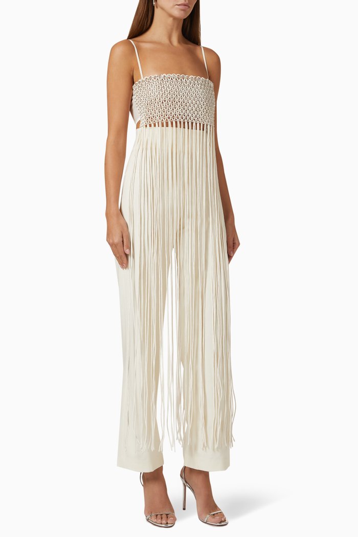 

Fringed Lattice Bralette, White