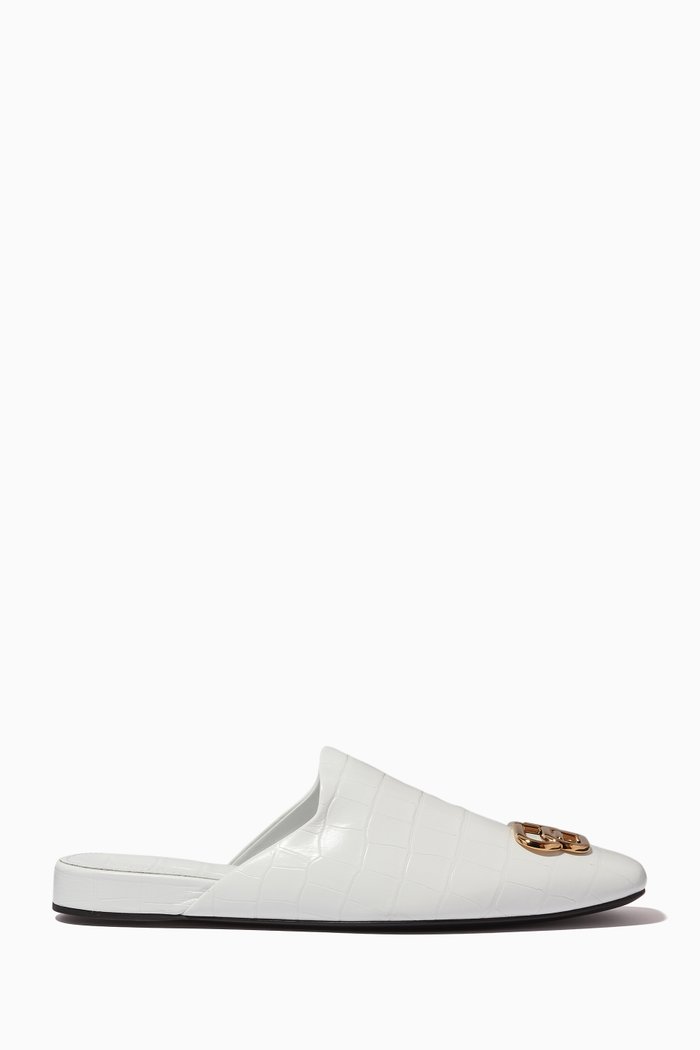 

Cozy BB Mules in Crocodile Embossed Calfskin, White