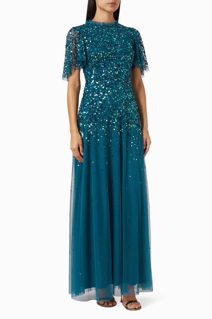 

Sequin Embellished Dress in Tulle, Green