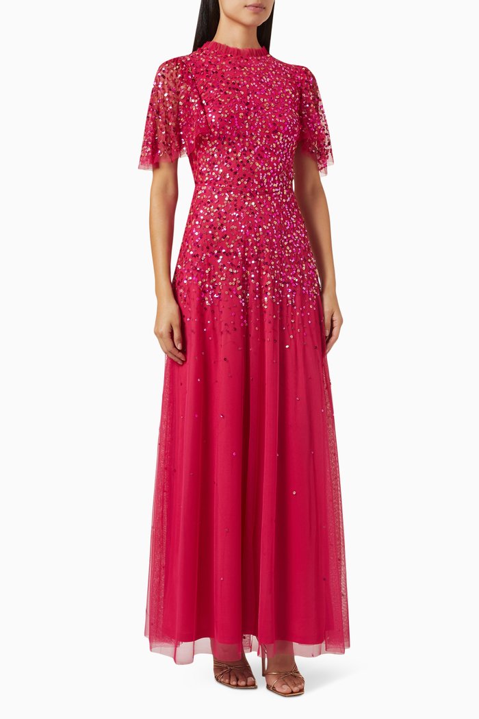 

Sequin Embellished Dress in Tulle, Red