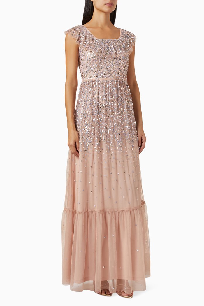 Sequin Embellished Dress in Tulle, Pink