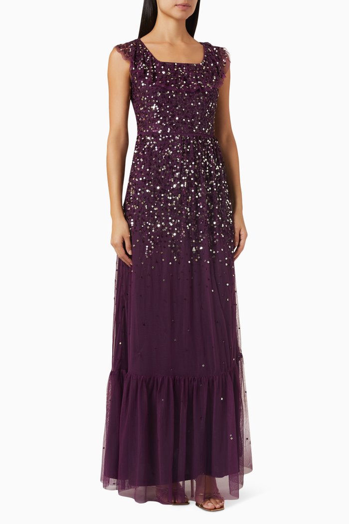 

Sequin Embellished Dress in Tulle, Purple