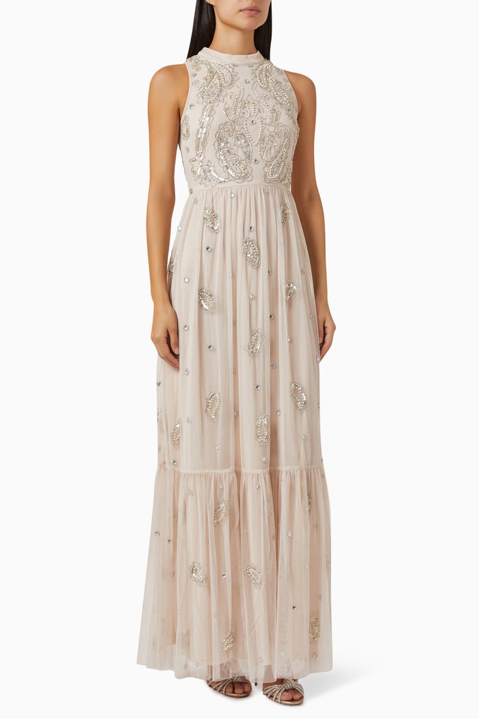 

Sequin Embellished Dress in Tulle, Neutral