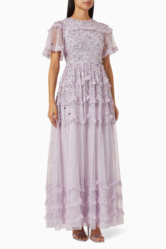 

Sequin Embellished Dress in Tulle, Purple
