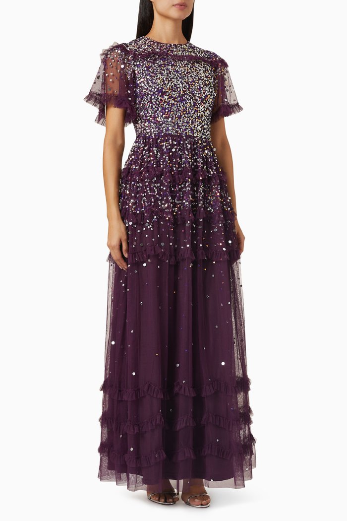 

Sequin Embellished Dress in Tulle, Purple