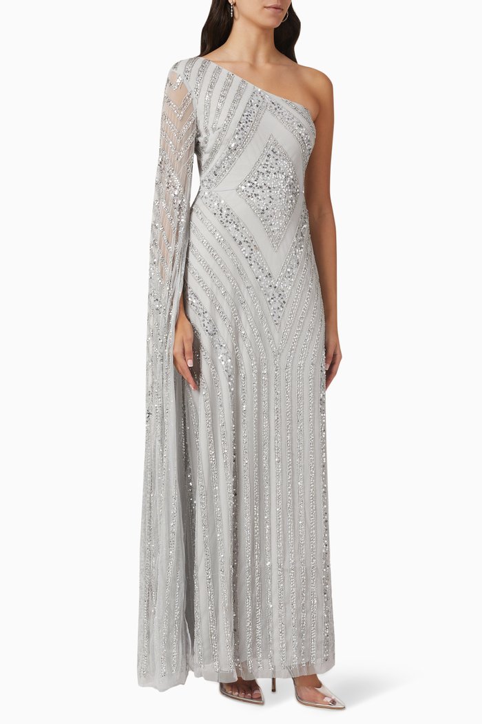 Sequin Embellished Dress in Tulle, Silver