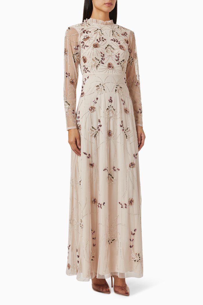 

Sequin Embellished Dress in Tulle, Neutral