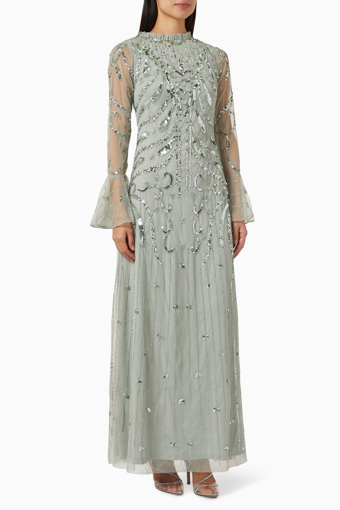 

Sequin Embellished Dress in Tulle, Green