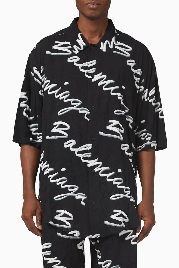 All-over Logo Minimal Shirt in Viscose Jacquard, Black