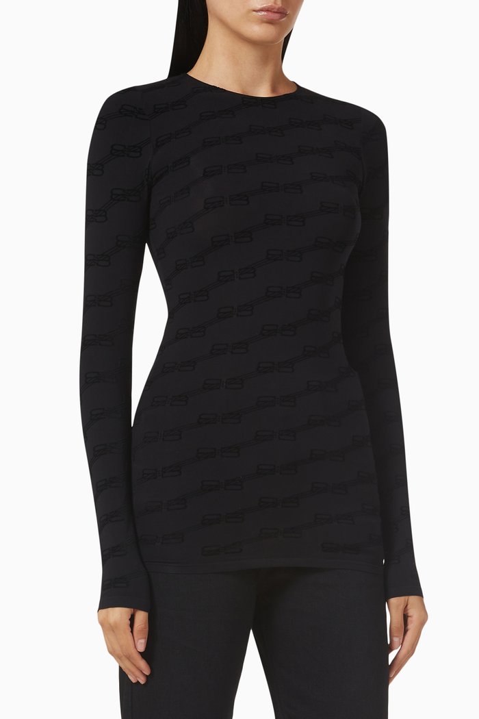 

BB Monogram Top in Ribbed Knit, Black