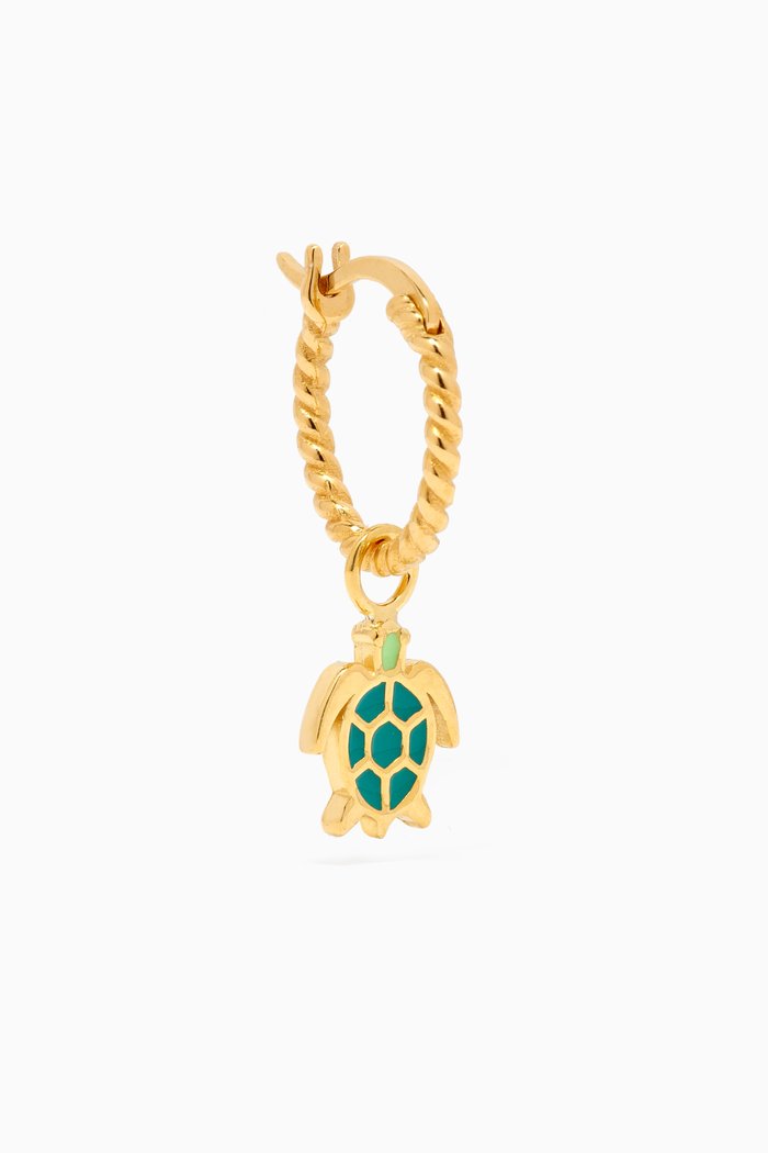 

Turtle Rope Single Earring in 18kt Gold-plated Metal, Green