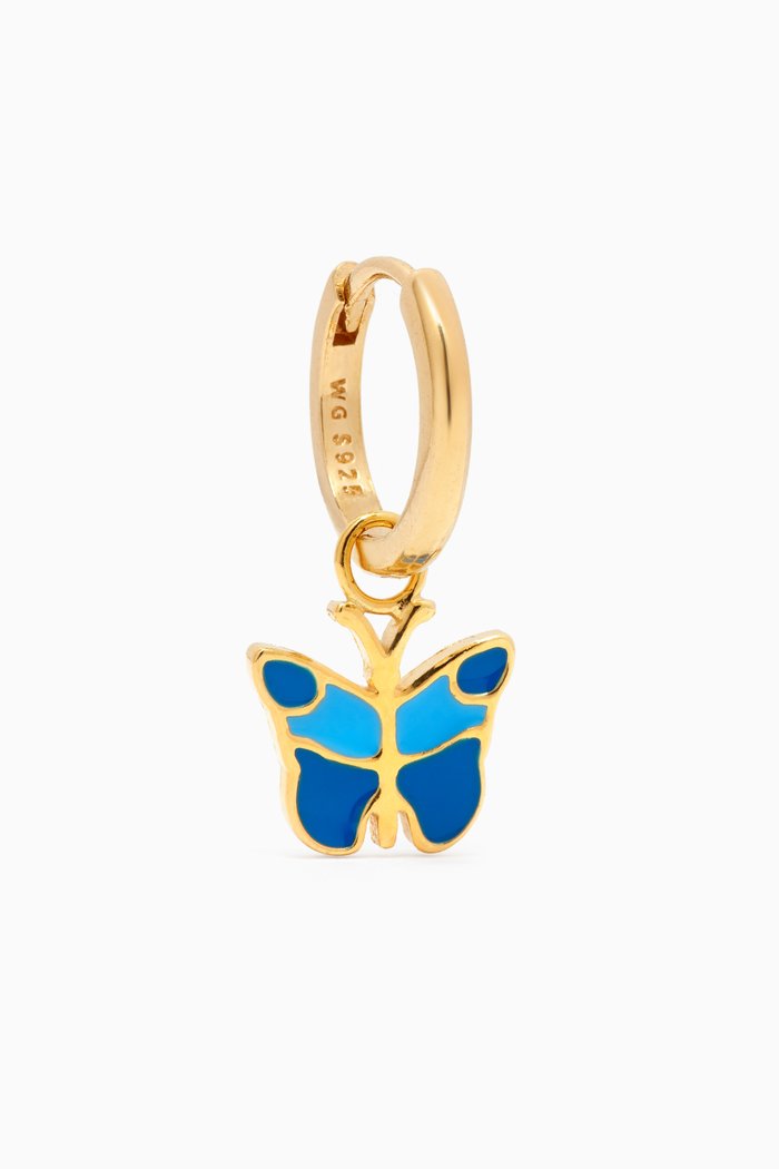 Butterfly Single Earring in 18kt Gold-plated Metal, Blue