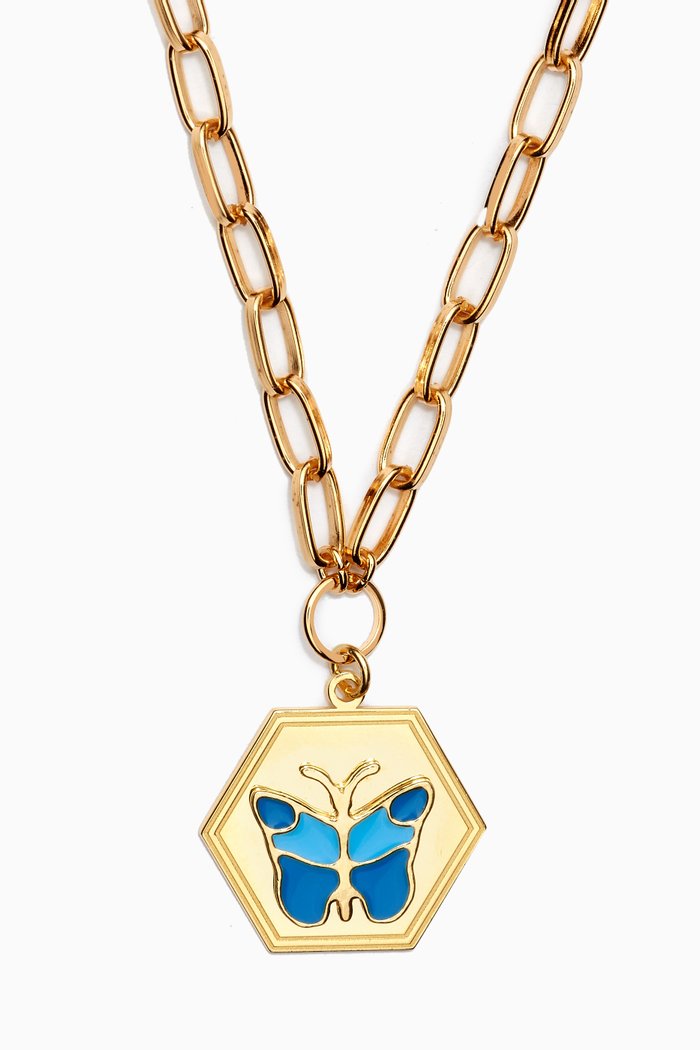 

Butterfly Necklace in 18kt Gold-plated Metal, Blue