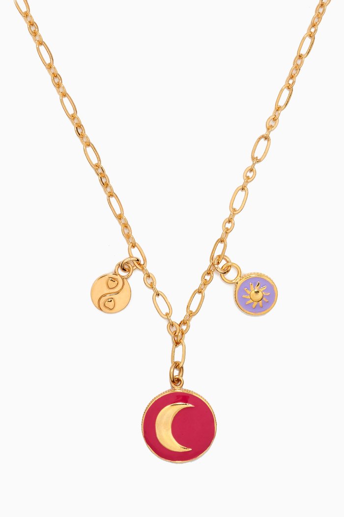 

Sun & Moon Affair Necklace in 18kt Gold-plated Metal, Pink