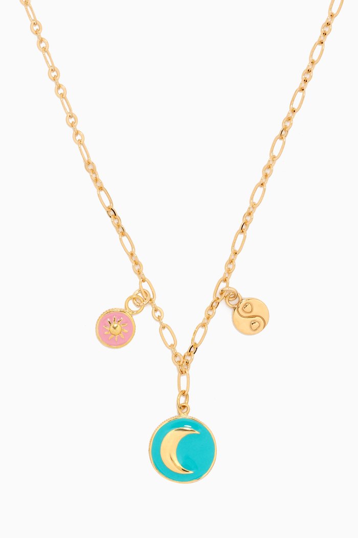 

Sun & Moon Affair Necklace in 18kt Gold-plated Metal, Blue
