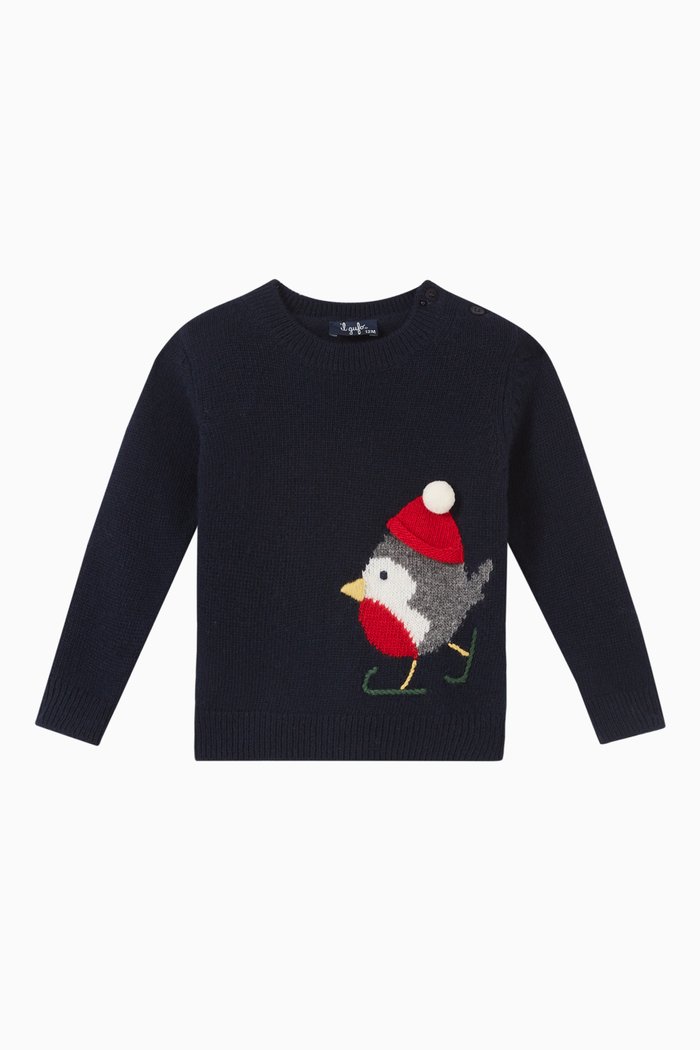 

Bird Knitted Sweatshirt in Wool, Blue