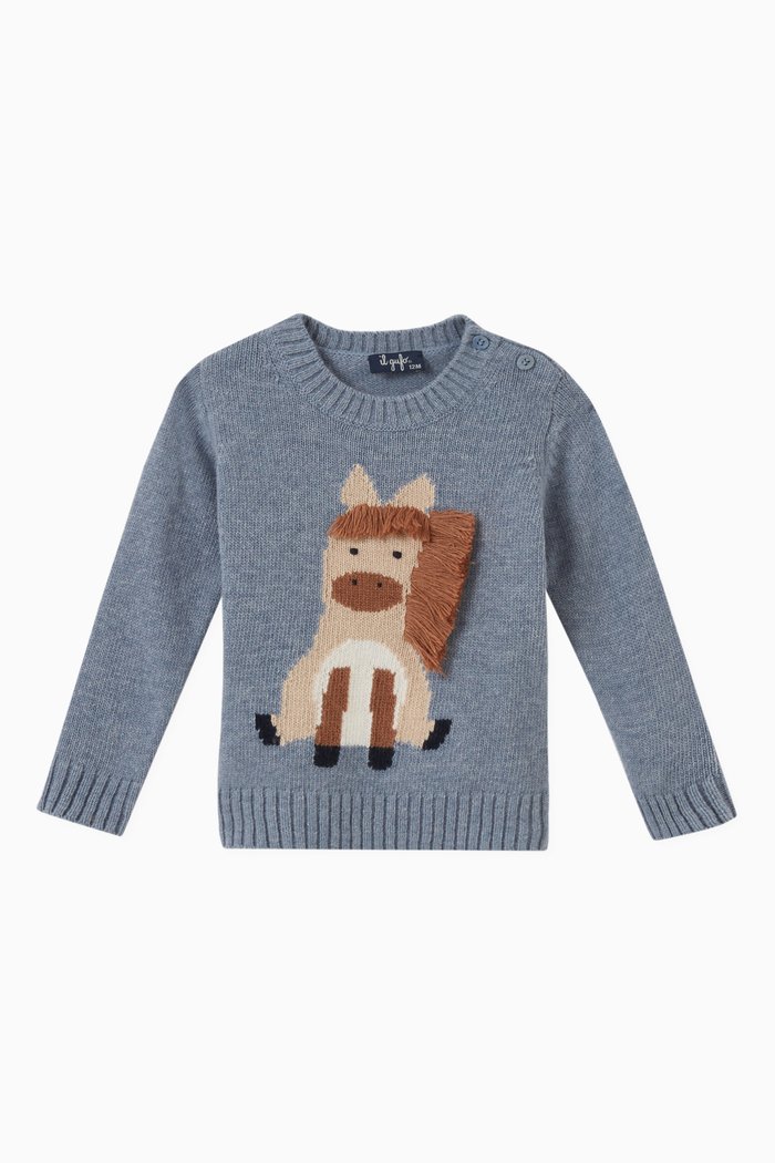 

Pony Knitted Sweatshirt in Wool, Blue