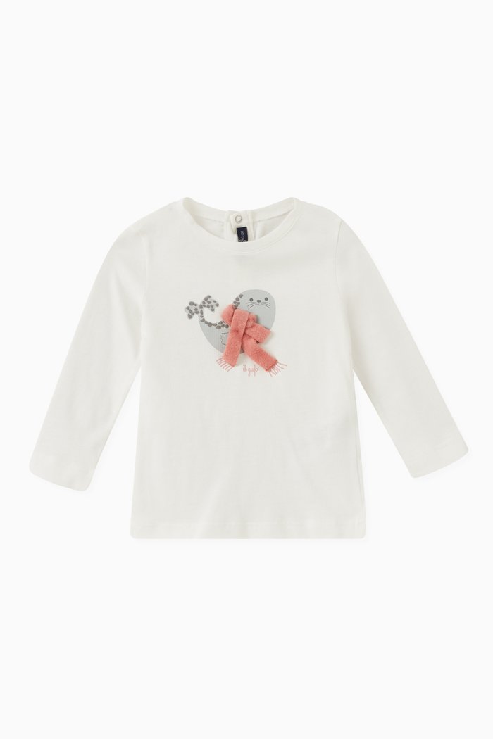 

Seal Bow Motif T-shirt in Cotton, Neutral