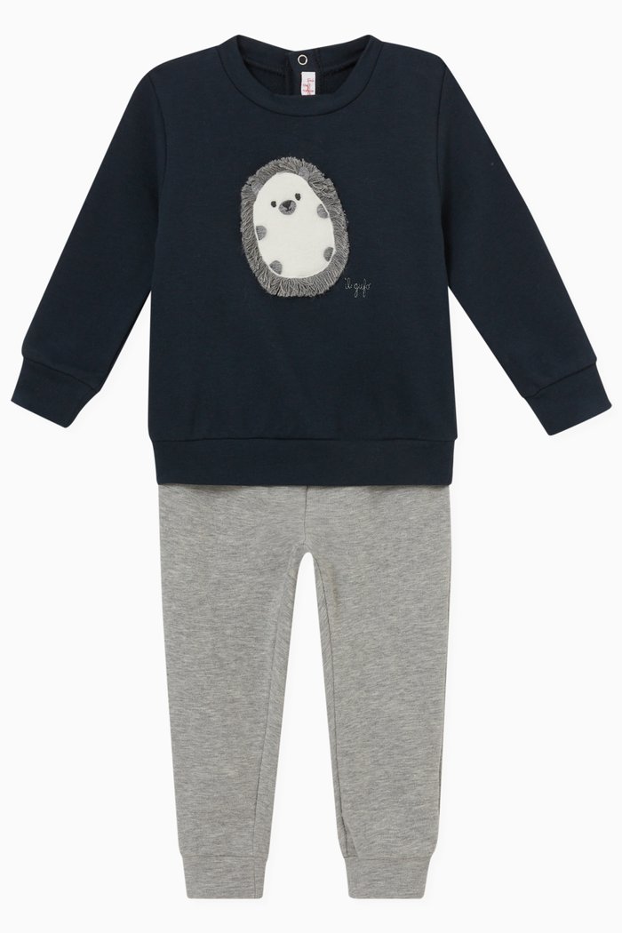 

Hedgehog Appliqué Top and Sweatpants, Set of Two, Blue
