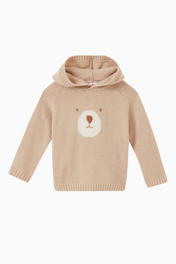 

Bear Knitted Hoodie in Wool, Neutral