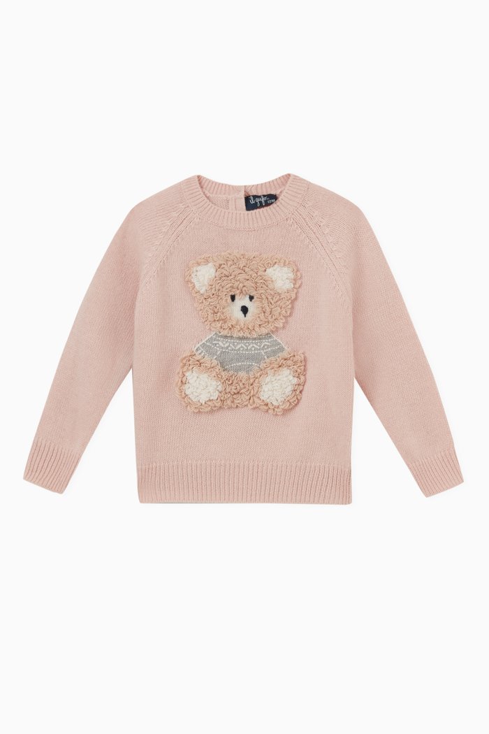 

Teddy Motif Sweater in Virgin Wool, Pink