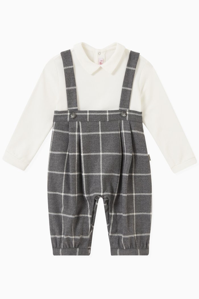 

Checked Romper Dungarees in Cotton, Neutral