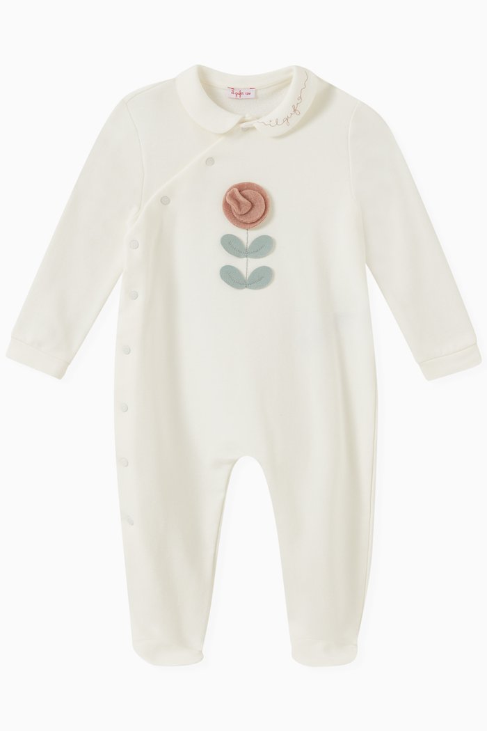 

Flower Applique Pyjama in Cotton, Neutral