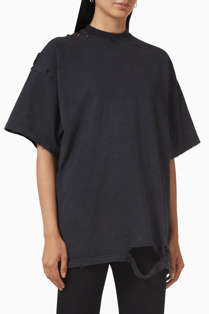

Oversized Repaired T-Shirt in Cotton, Black