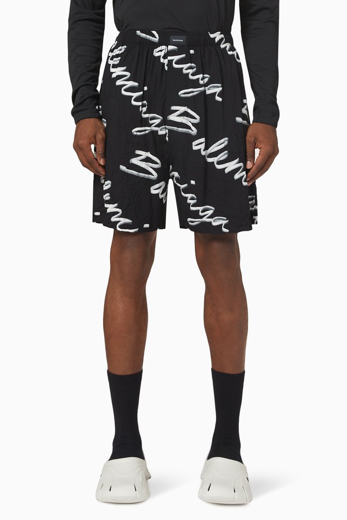 

All-over Logo Pyjama Shorts in Viscose Jacquard, Black