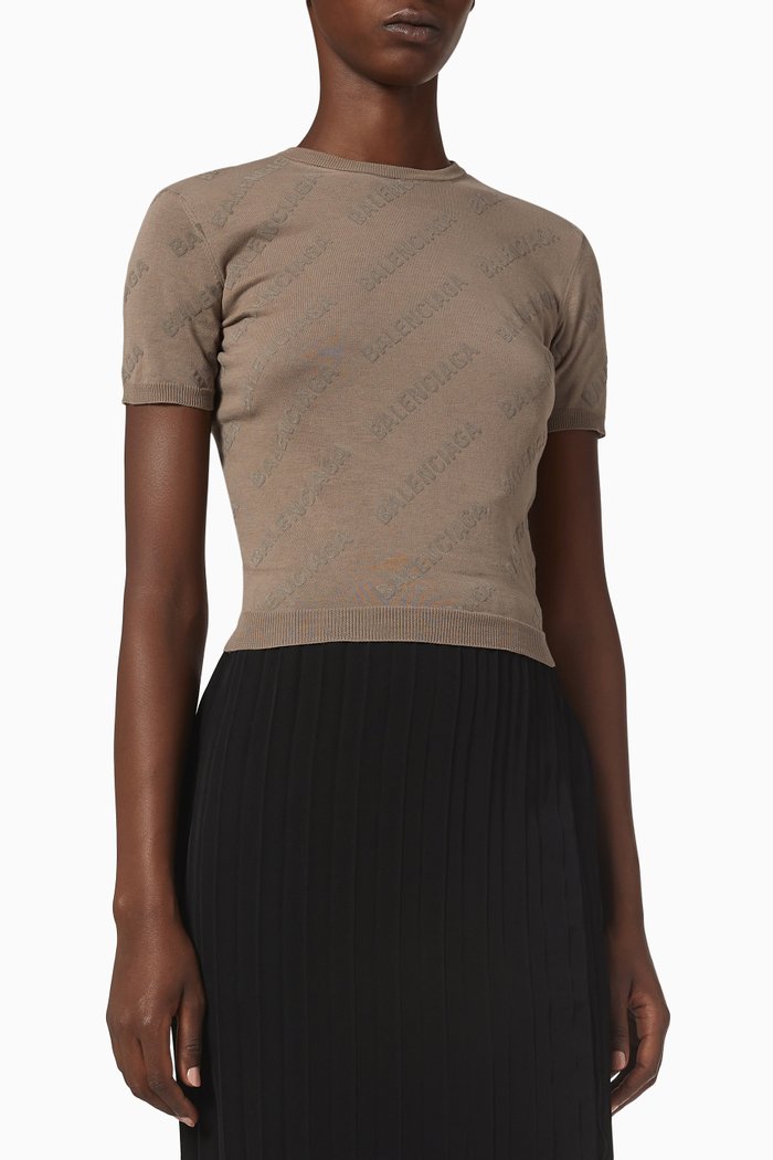 

Mini All-over Logo Crop Sweater in Cotton knit, Neutral