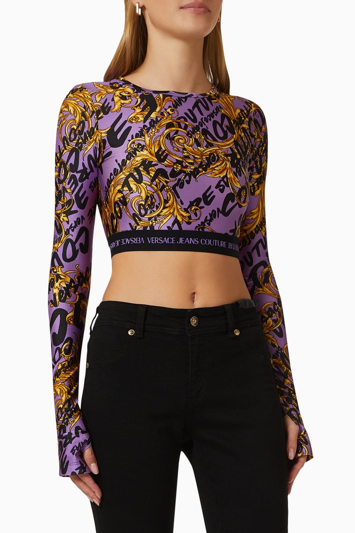 

Logo Print Crop Top in Polyamide, Purple
