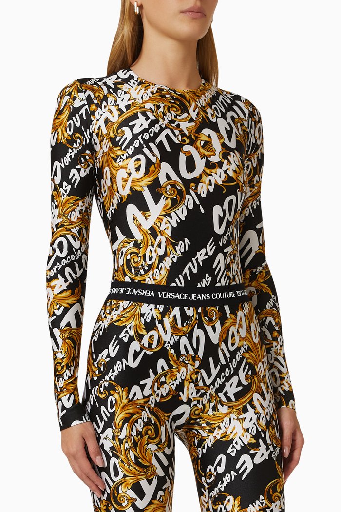 

Logo Patterned Bodysuit in Polyamide, Black