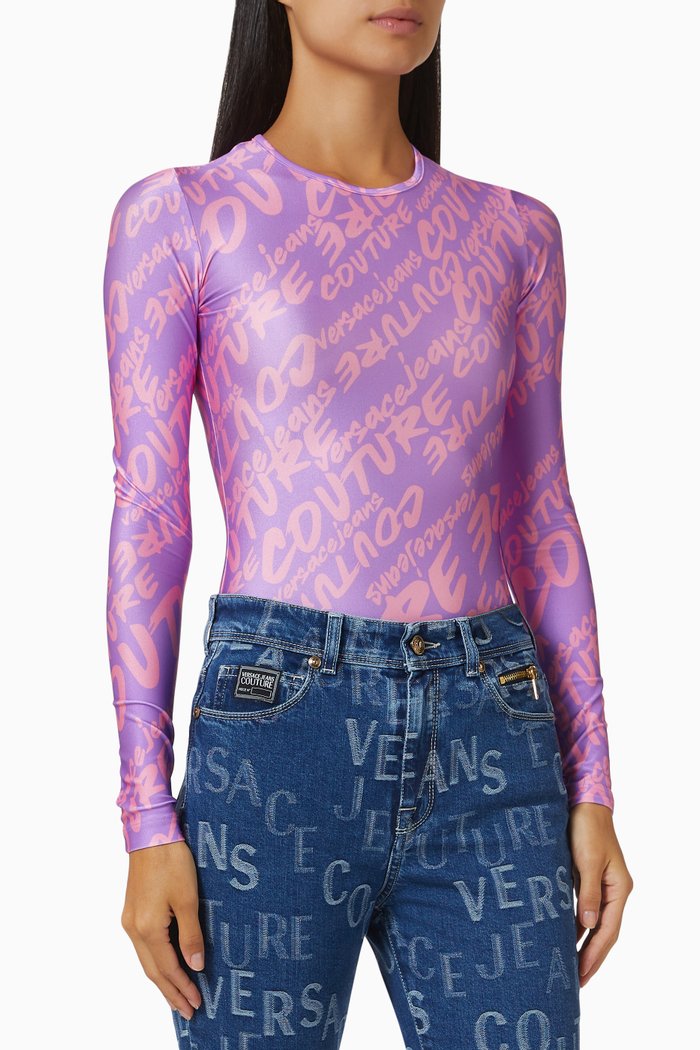 

Logo Patterned Bodysuit in Nylon, Purple