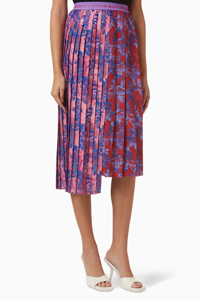 

Logo Brush Pleated Midi Skirt in Crepe, Multicolour