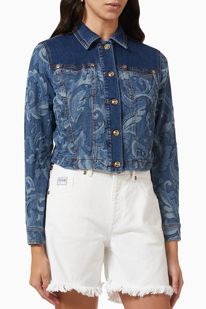 

Garland Jacquard Cropped Denim Jacket, Blue