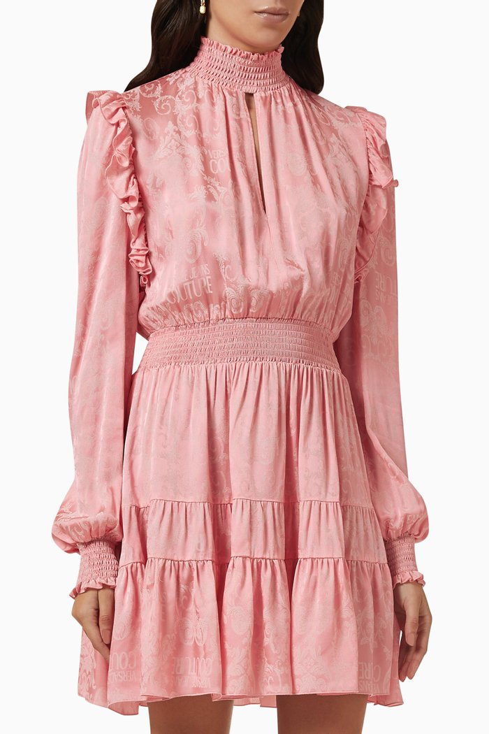 

Baroque Logo-jacquard Mini Dress in Viscose-crepe, Pink