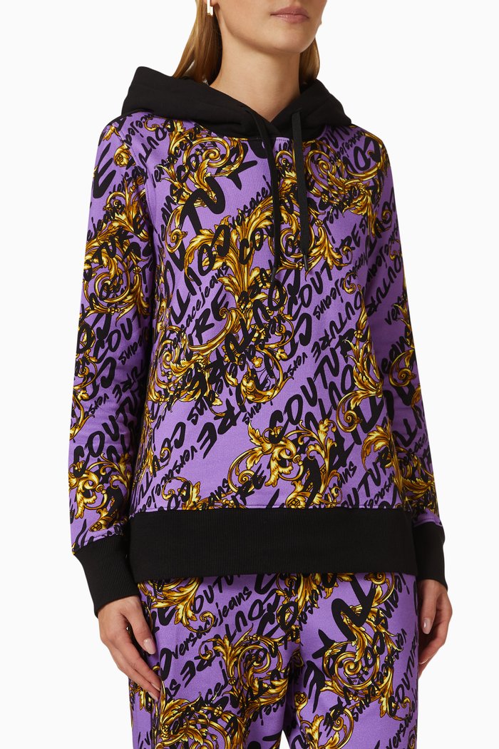 

Logo Patterned Hoodie in Cotton, Purple